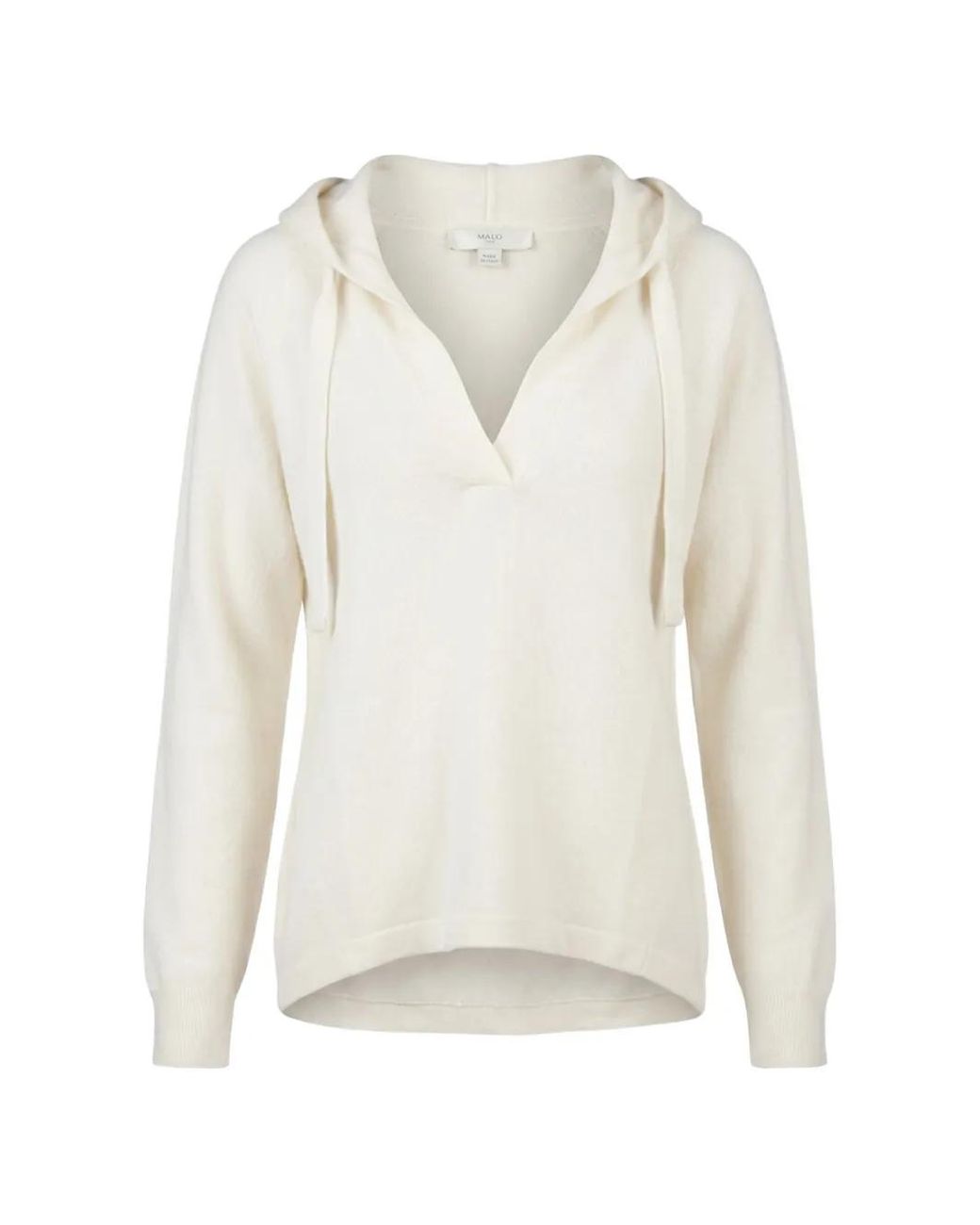 Malo White Cashmere V-Neck Hoodie