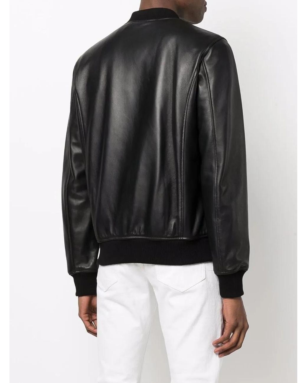 Philipp Plein Black Leather Bomber Jacket for men