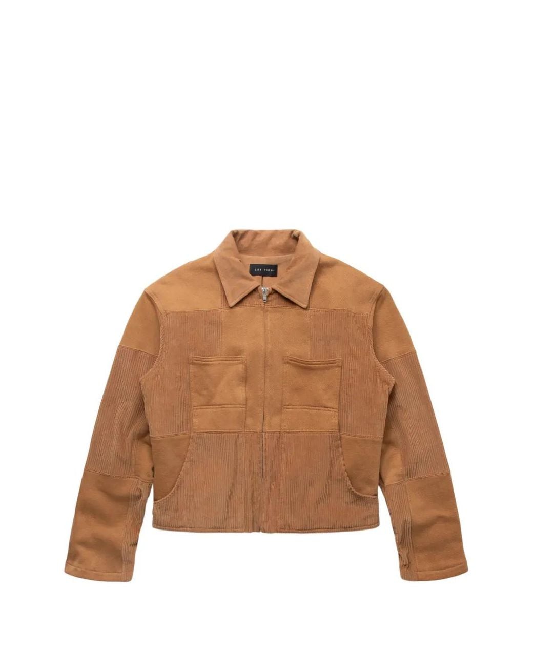 Les Tien Brown Patchwork Zip Jacket for men