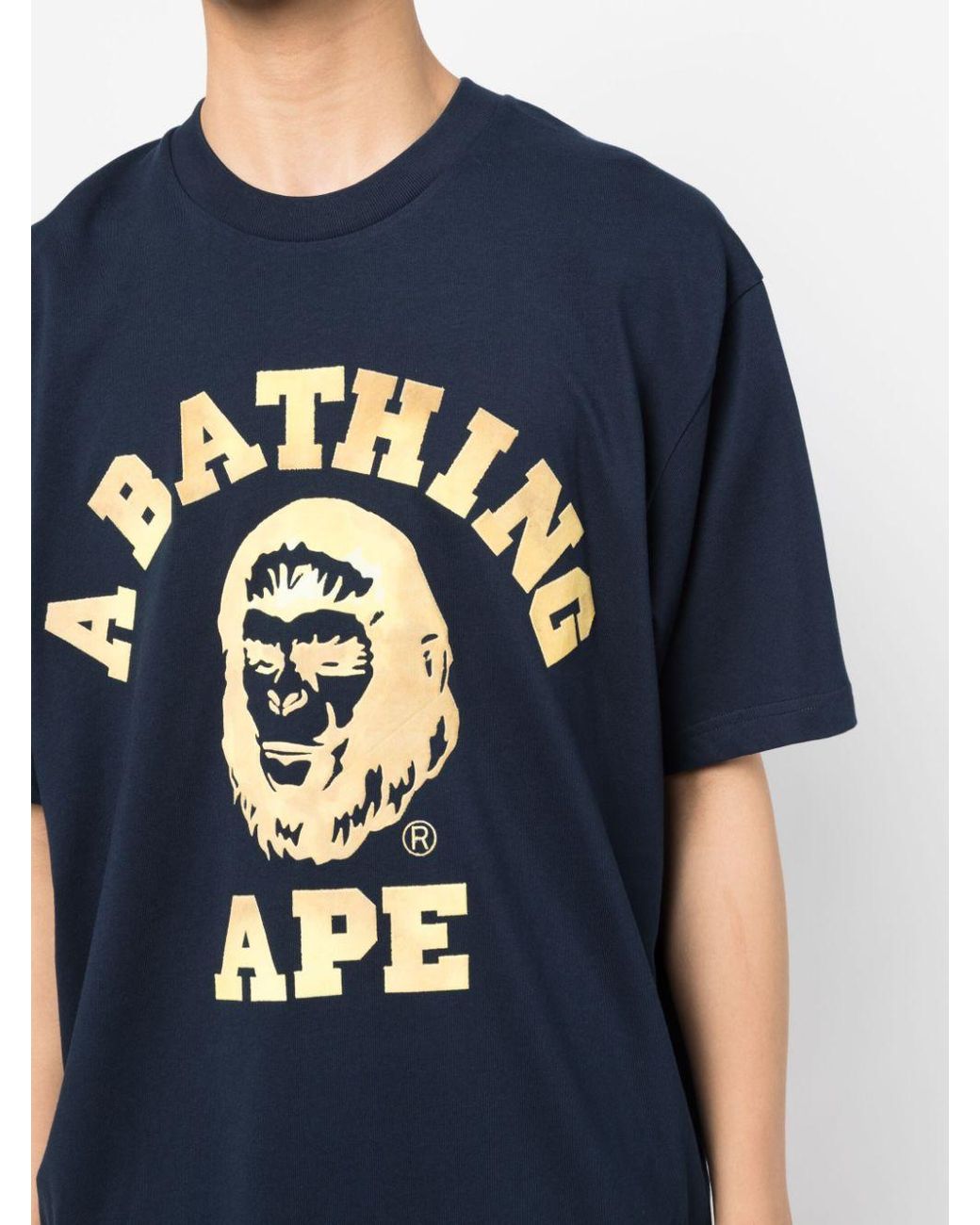 A Bathing Ape Logo-print Cotton T-shirt in Blue for Men | Lyst UK