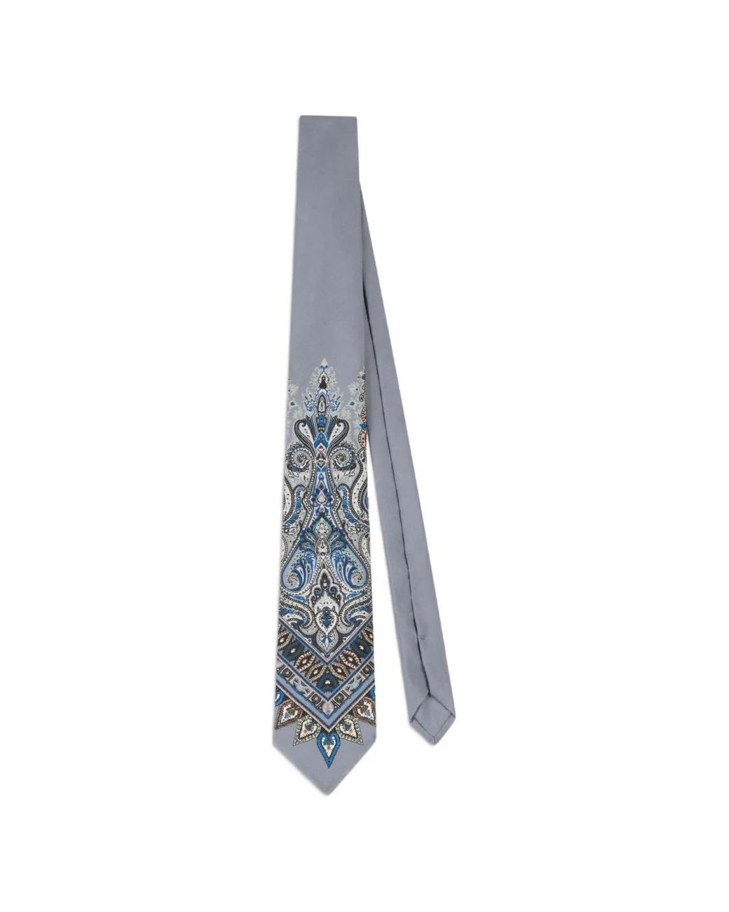 Etro Blue Silk Tie With Placed Floral Paisley Print for men