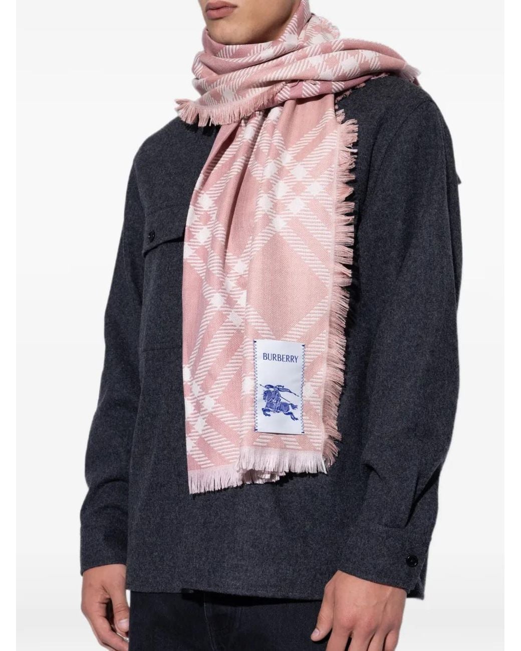 Burberry Pink Check Frayed Scarf