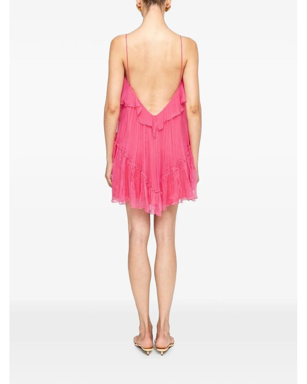Nissa Pink Open-Back Silk Mini Dress