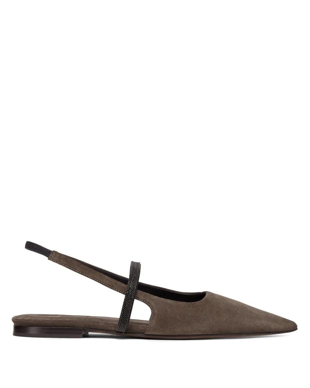 Brunello Cucinelli White Suede Leather Slingback Ballet Flats