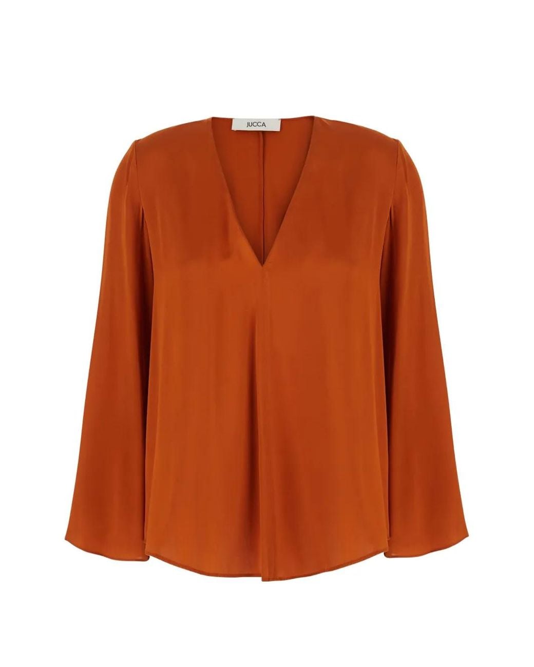 Jucca Orange V-Neck Long-Sleeve Silk Blouse