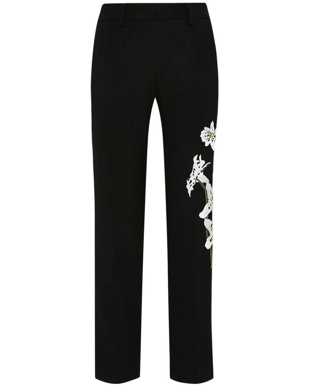 Oscar de la Renta Black Watercolor Orchid Trousers
