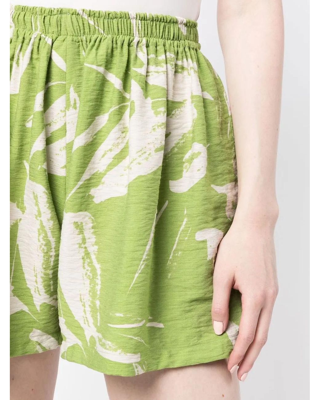 Bambah Green Linden Leaf-Print Shorts