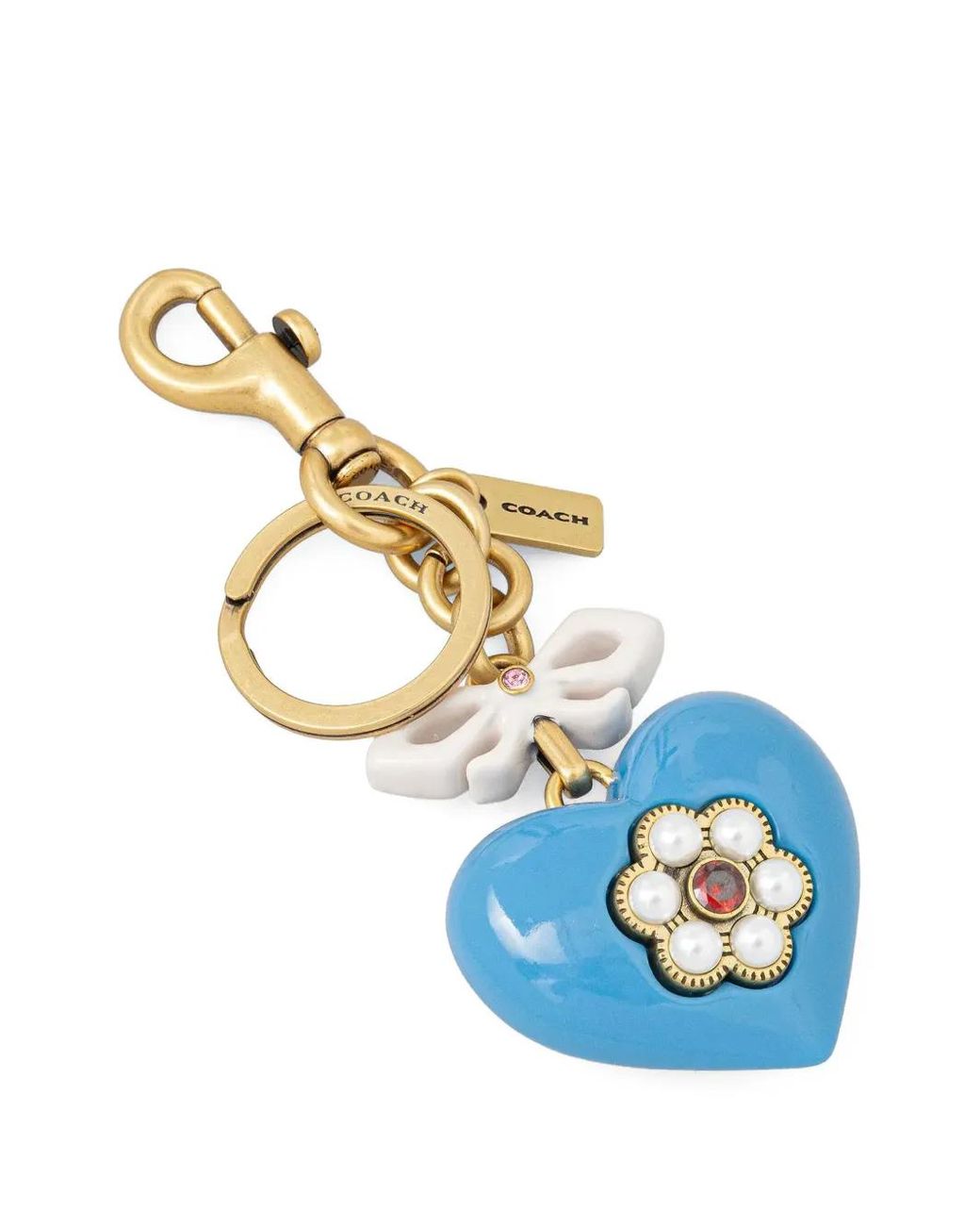 COACH Heart-Charm Keyring in Blue | Lyst