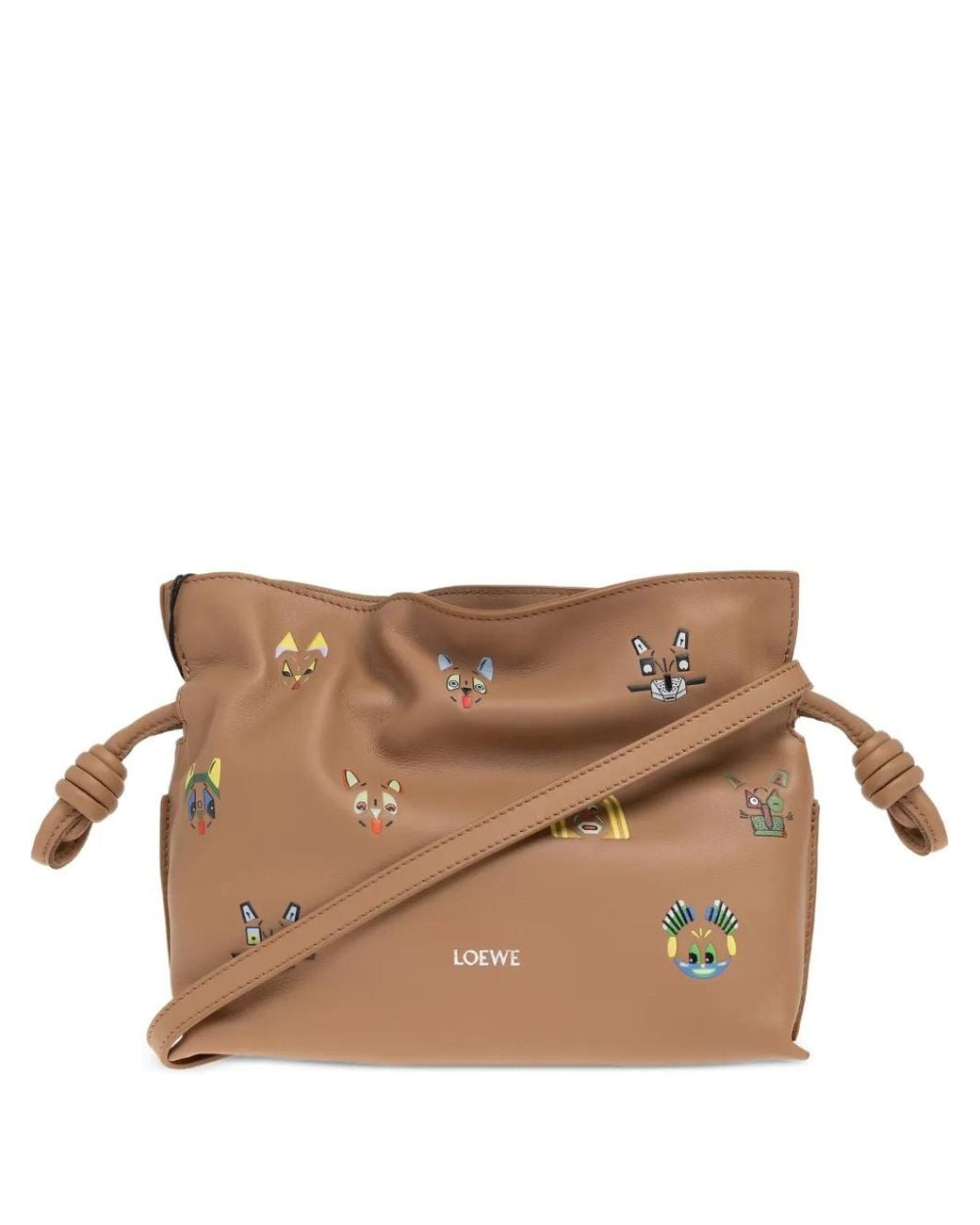 Loewe Brown Mini Flamenco Cat-Print Shoulder Bag