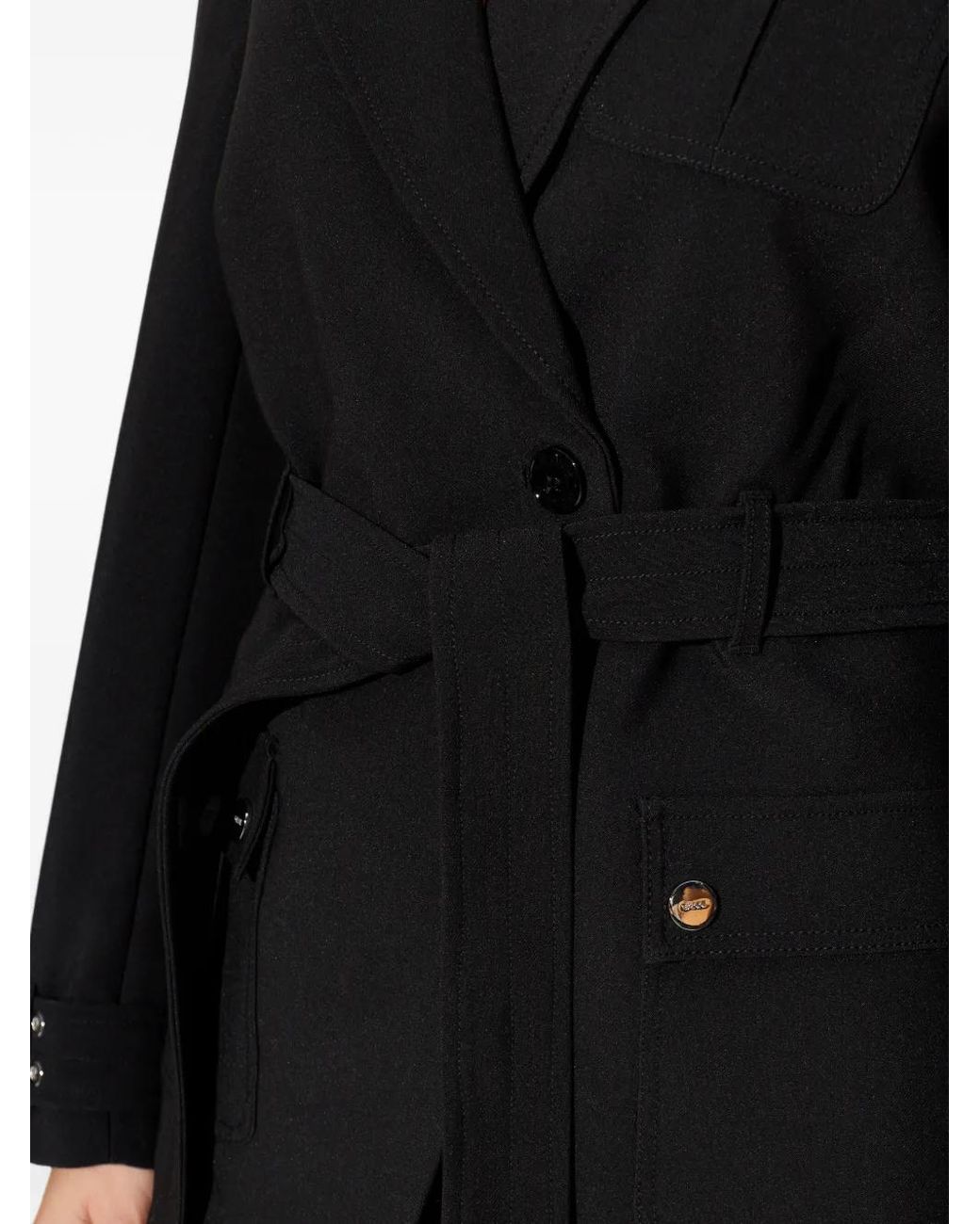 Ganni Black Notched-Lapel Belted Jacket