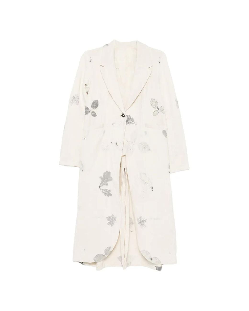 LOÏS DIONISIO White Leaf-Print Single-Breasted Coat