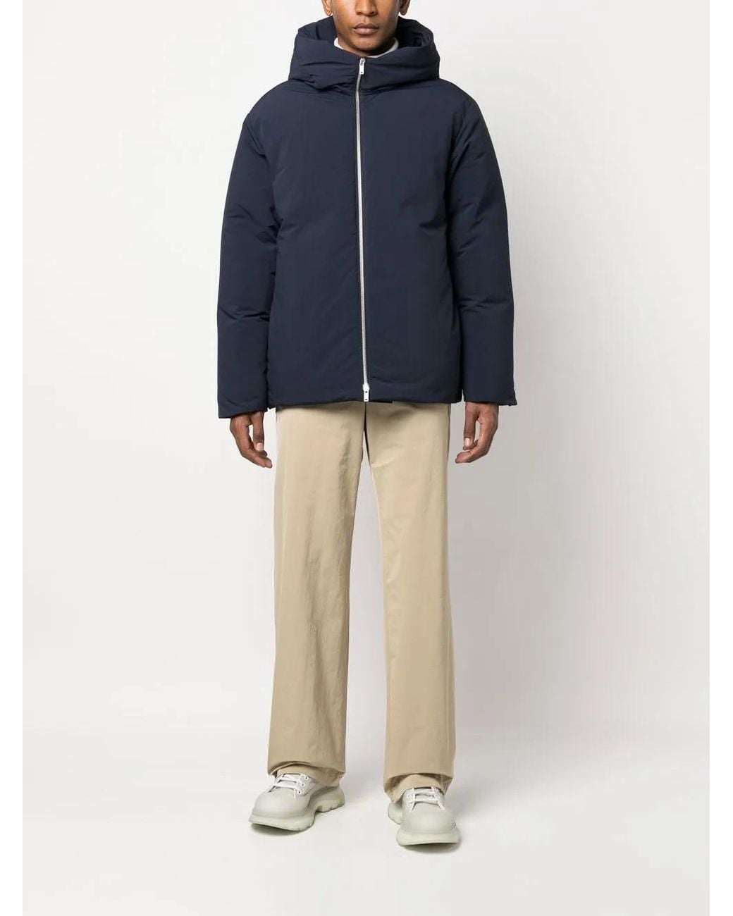 Jil Sander Blue Hooded Padded Jacket for men
