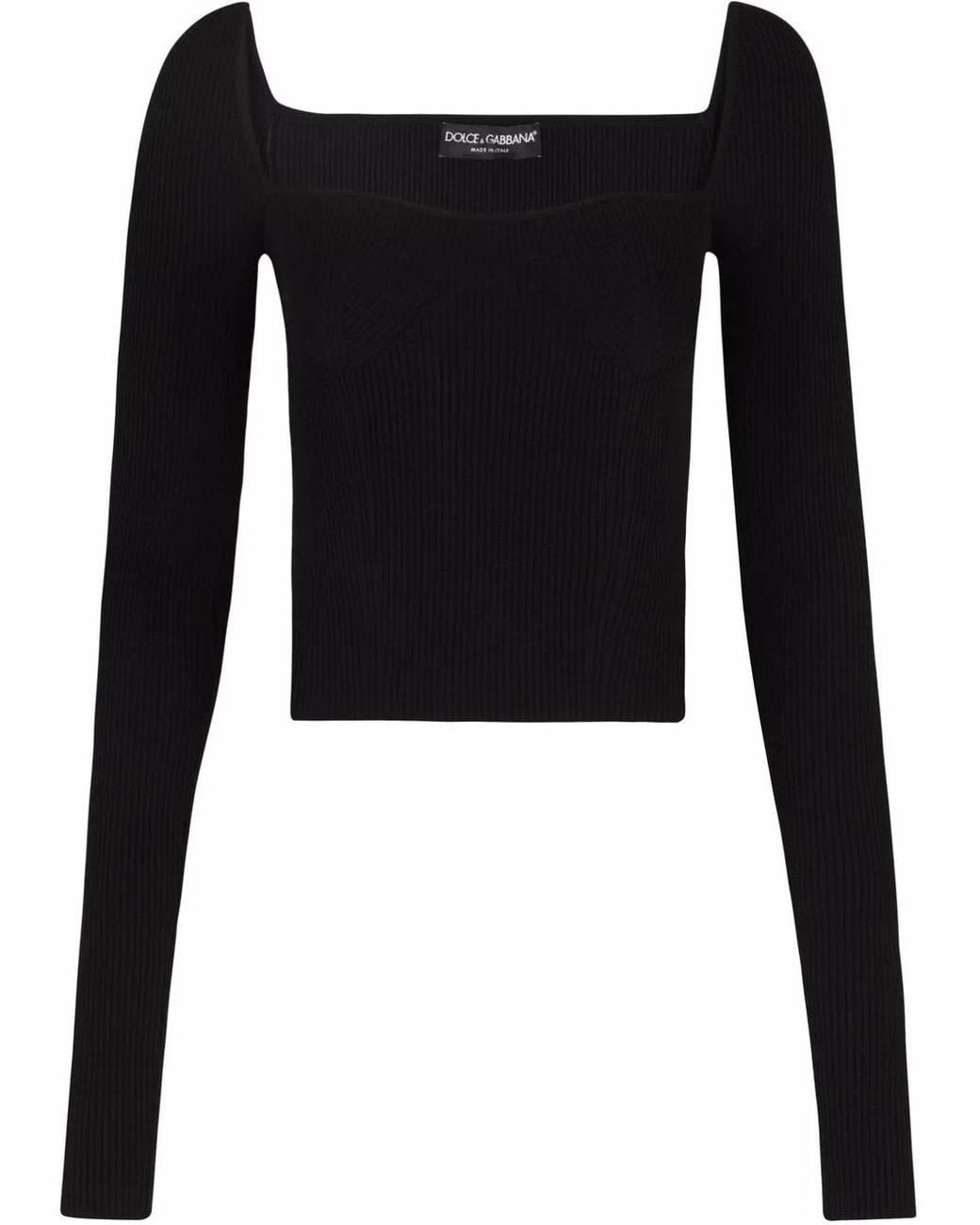 Dolce & Gabbana Black Ribbed-Knit Square-Neck Jumper