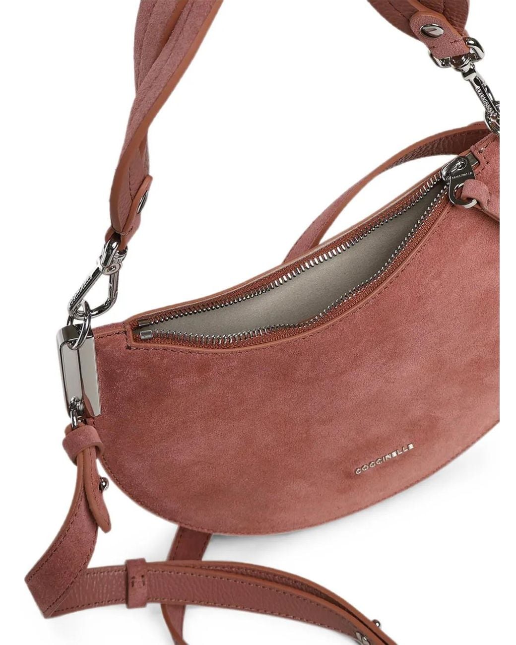 Coccinelle Brown Suede Crescent Shoulder Bag