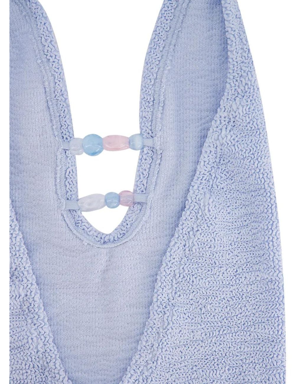 Hunza G Blue Adriana Beaded Crinkle Swimsuit