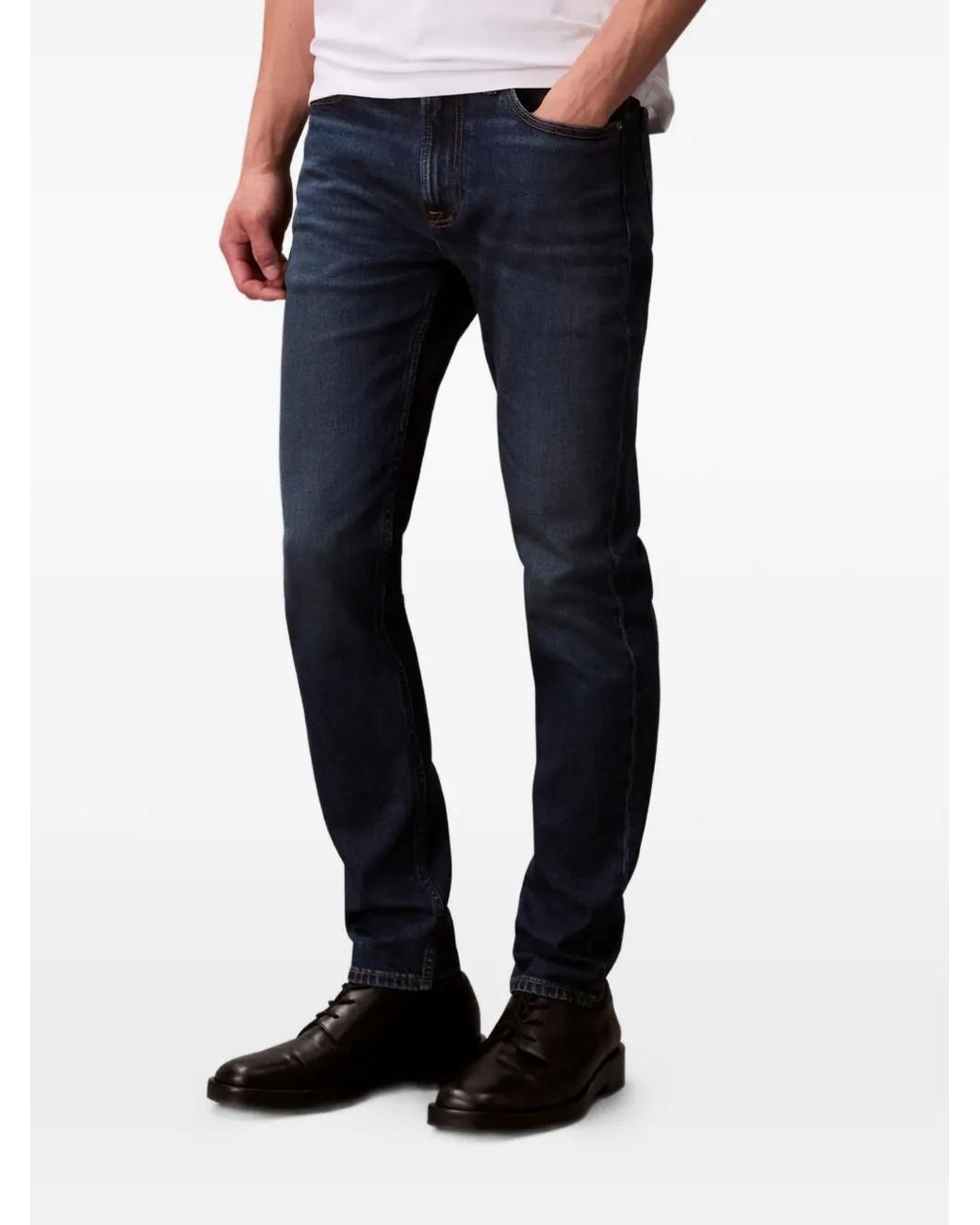 Calvin Klein Blue Five-Pockets Logo-Patch Jeans for men