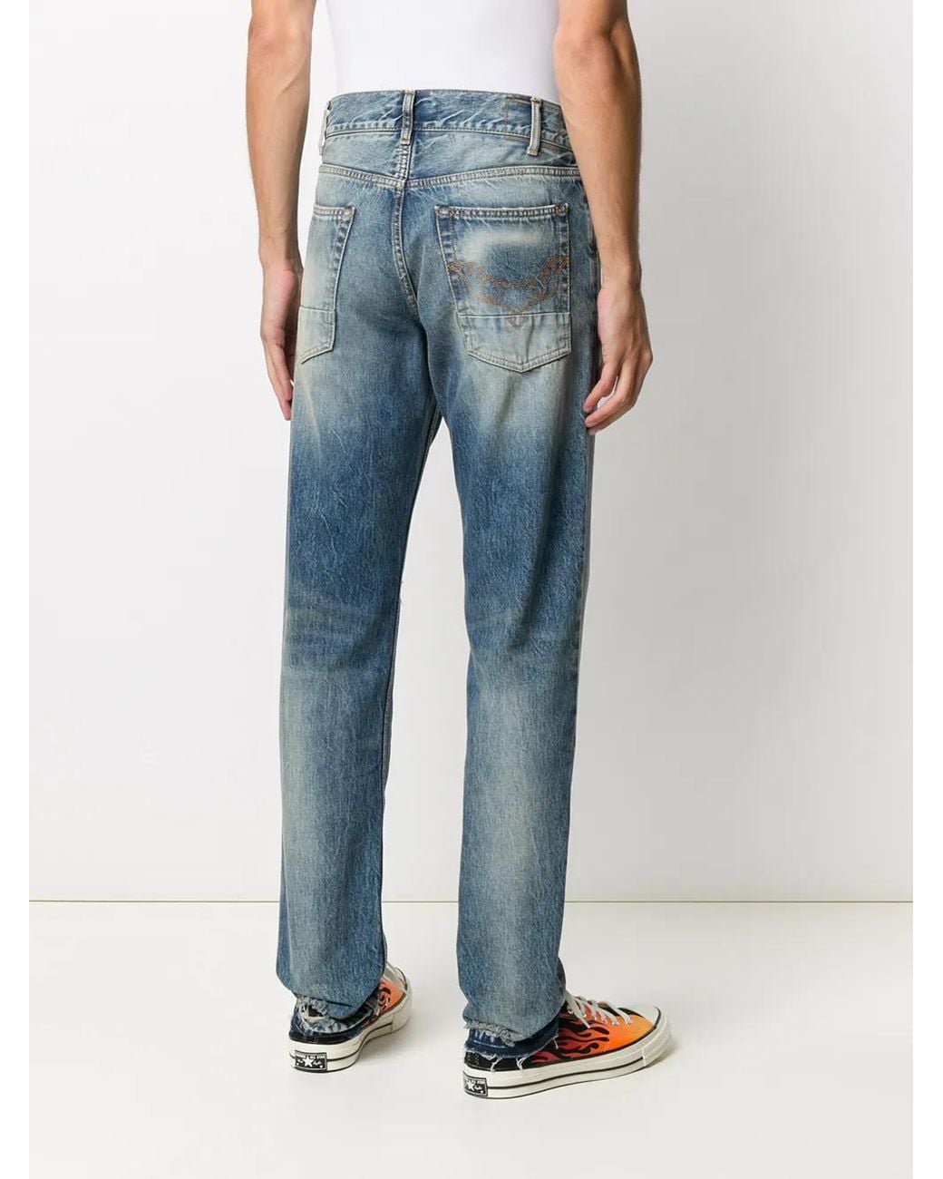 Palm Angels Blue Rip Detail Faded Jeans for men
