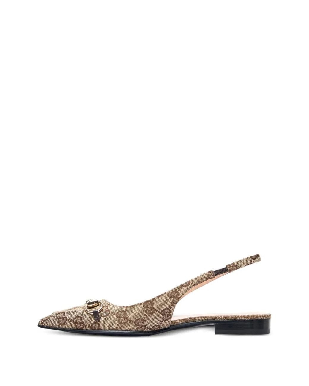 Gucci Brown Erin Slingback-Pumps Aus Canvas Mit Jacquard-Muster Und Horsebit-Detail