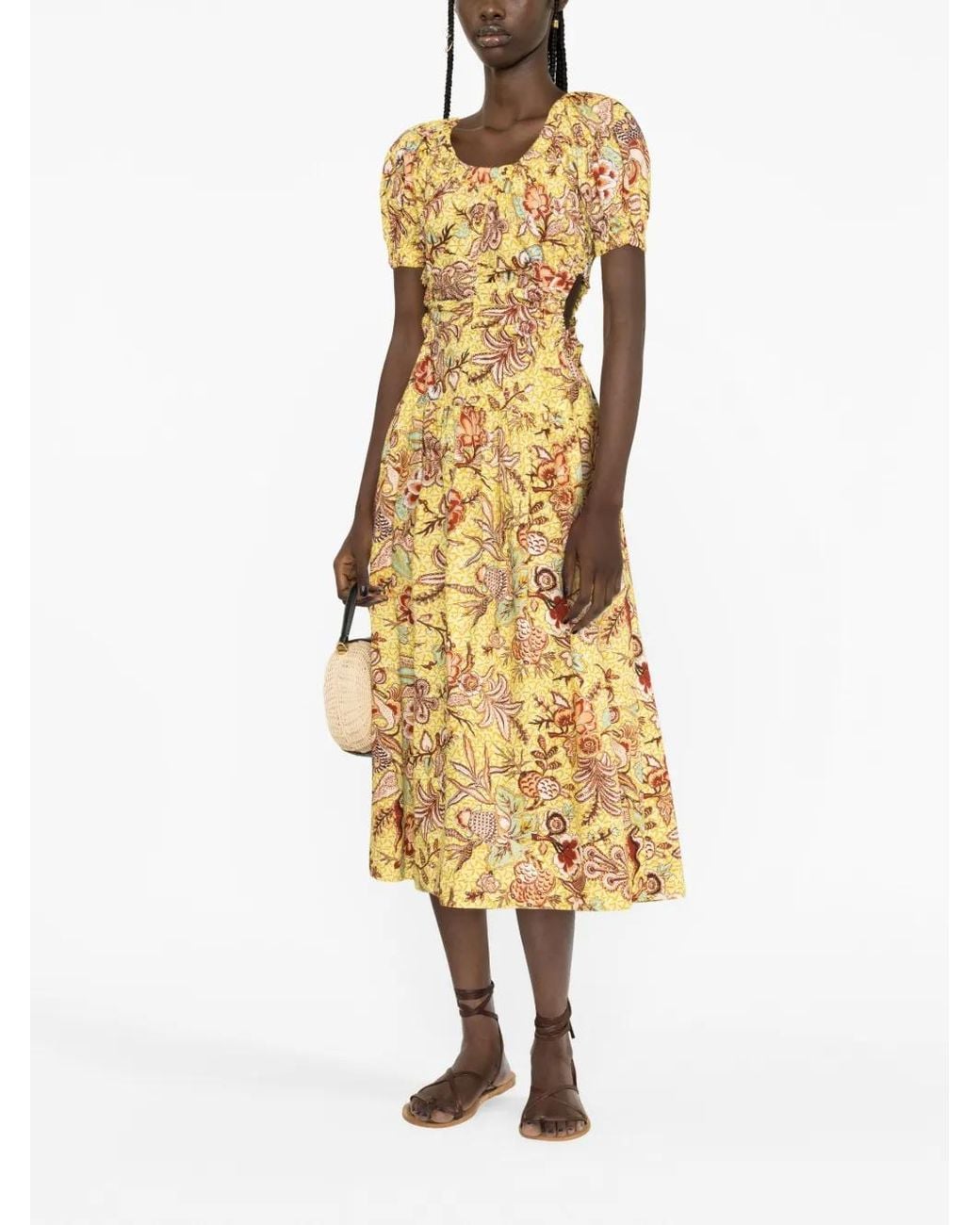 Ulla Johnson Golda Floral-Print Midi Dress in Metallic | Lyst