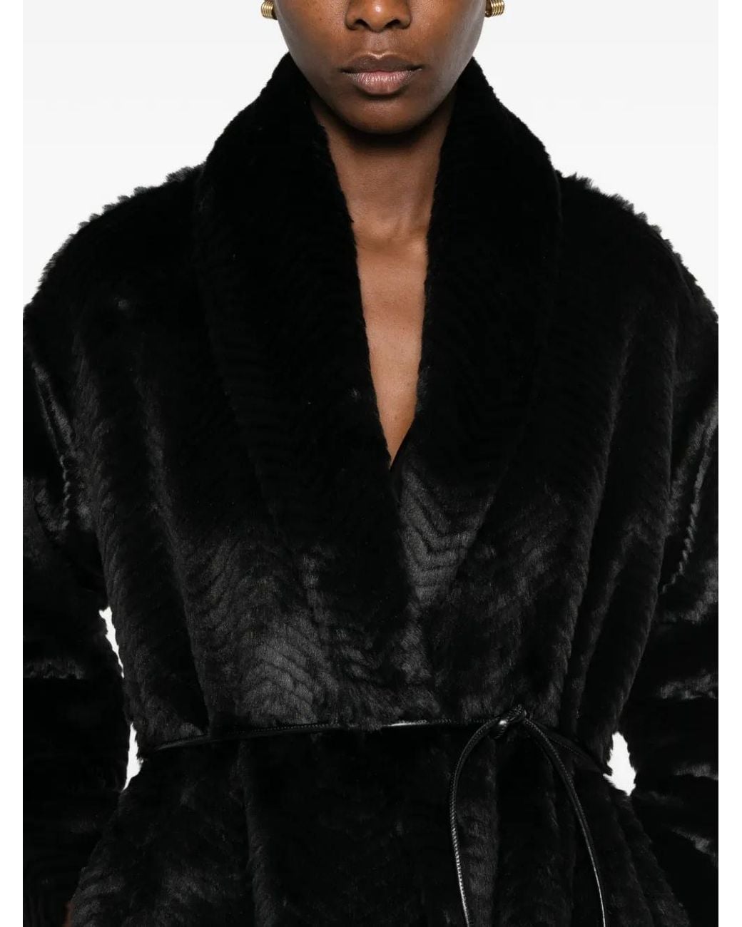 Forte_forte Black Medium Faux-Fur Belted Coat