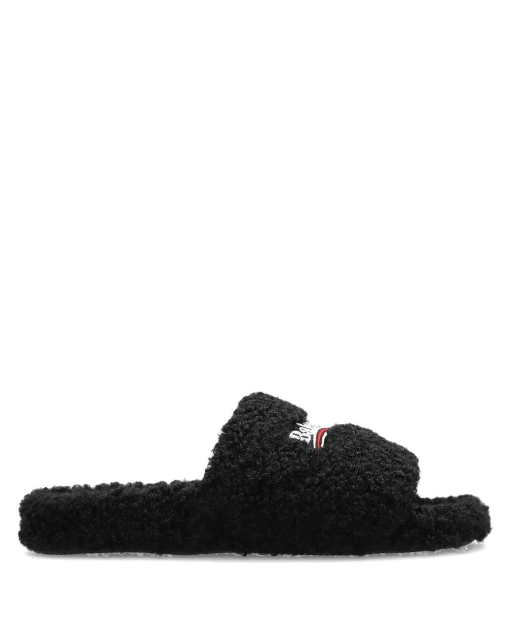 Balenciaga Black Furry Open Slides