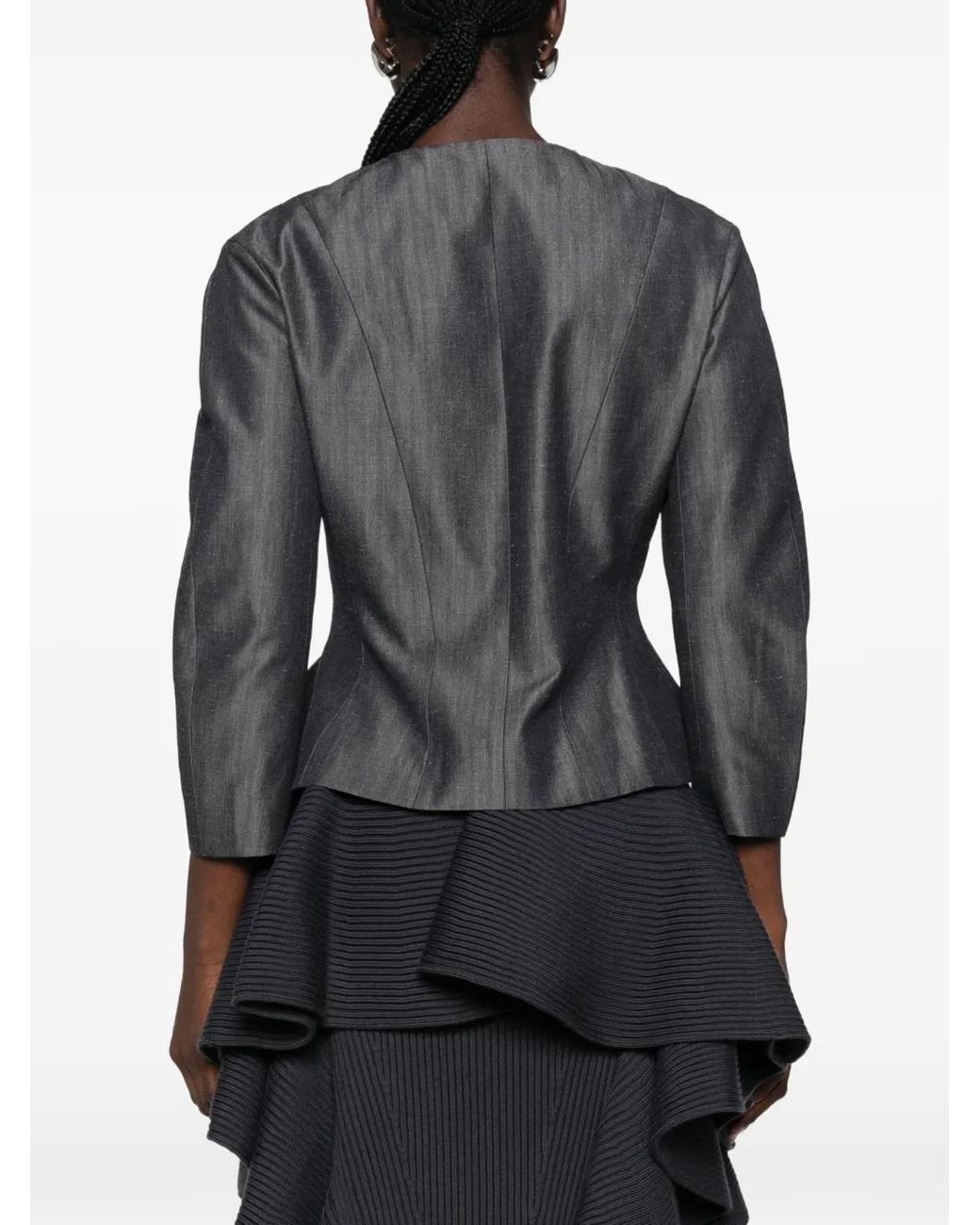 Jacquemus Gray Pinstripe-Pattern Peplum Jacket
