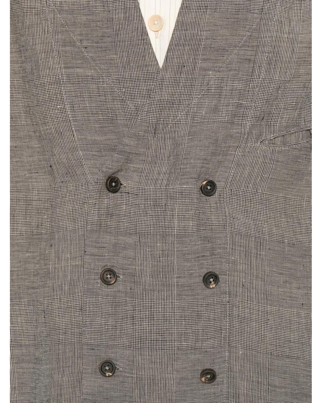 Ziggy Chen Gray Veste Croisée À Carreaux Prince De Galles for men