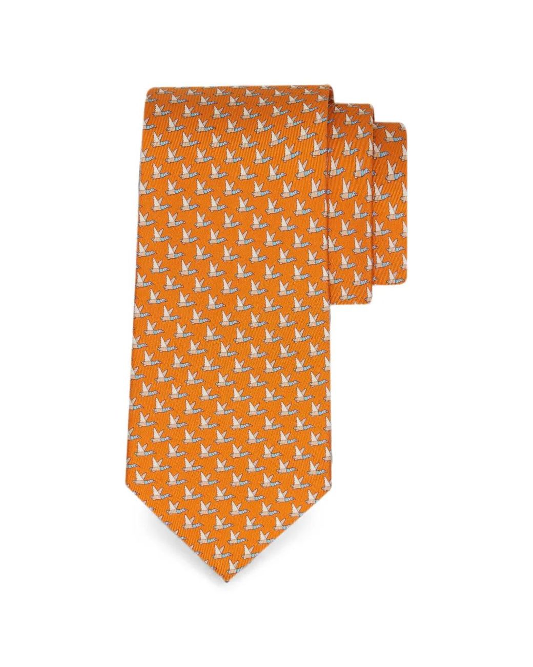 Ferragamo Orange Mallard-Print Silk Tie for men