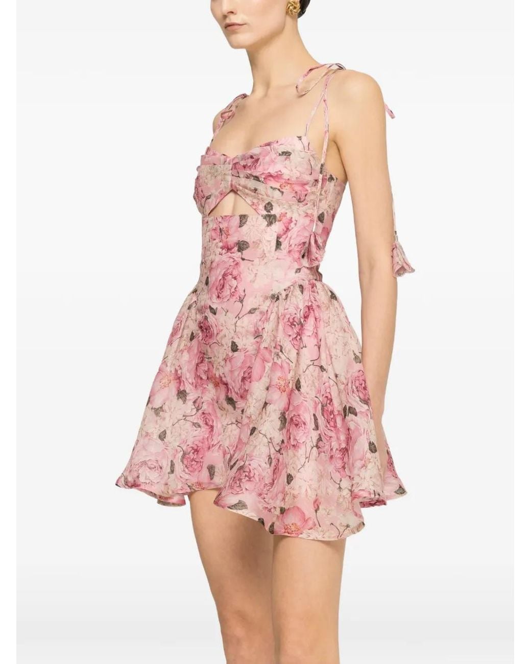 Nissa Pink Silk And Linen Mini Dress
