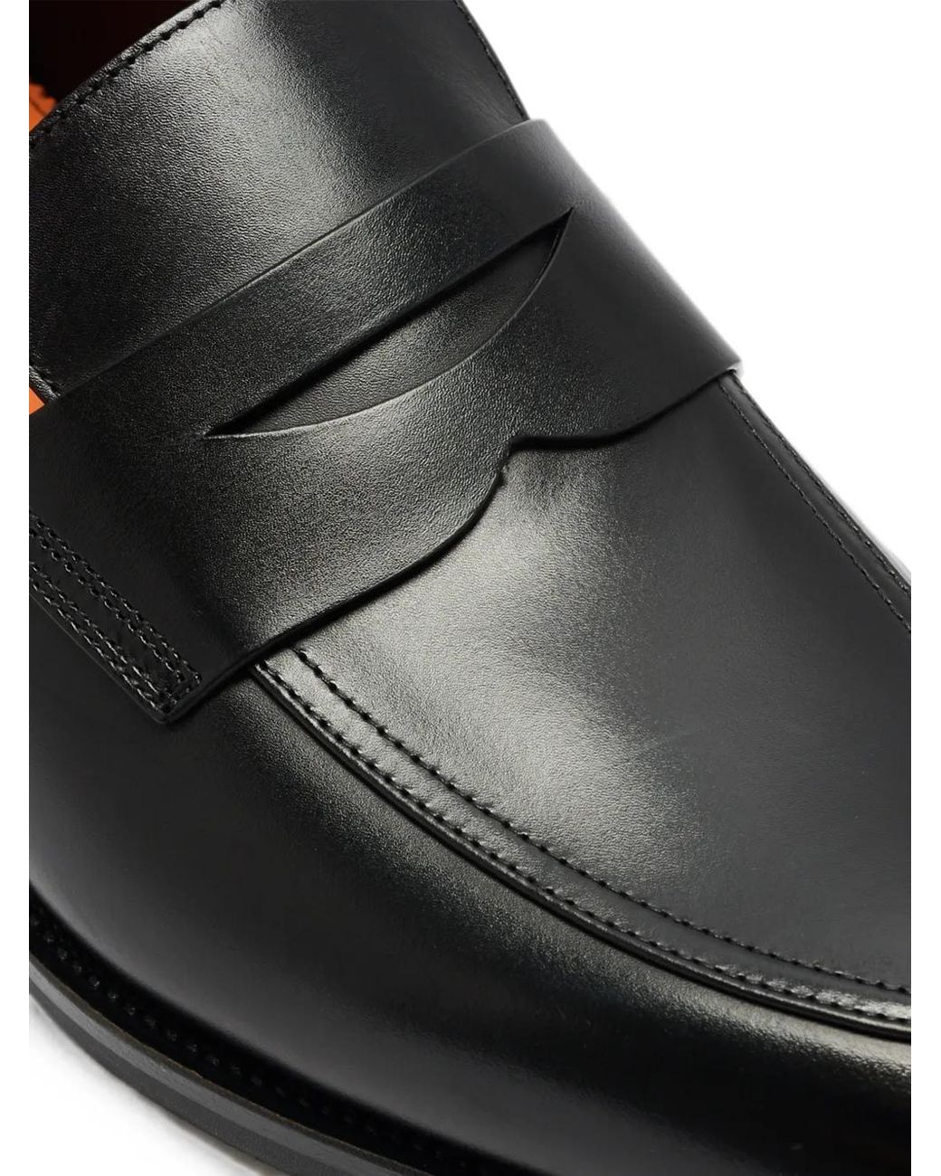 Santoni Black Leather Loafers for men