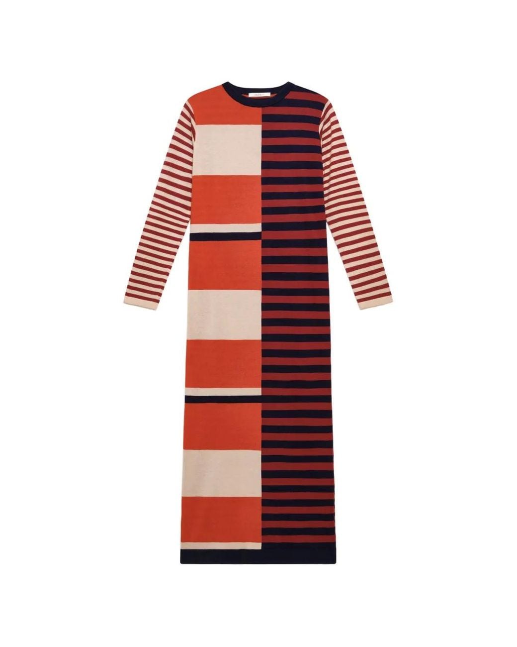 Maliparmi Red Rhythm Block Intarsia-Knit Long-Sleeved Maxi Dress