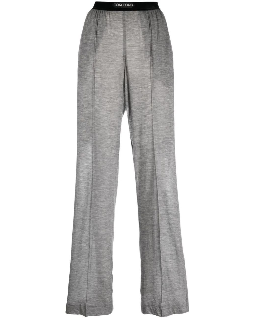 Tom Ford Gray Logo-Waistband Cashmere Track Pants