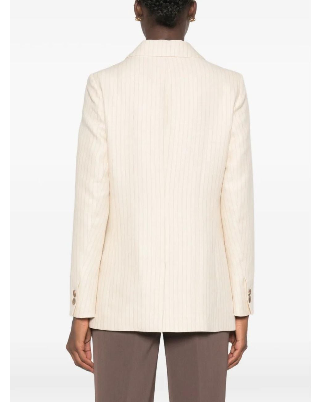 MAISON 123 White Florine Pinstripe Double-Breasted Blazer