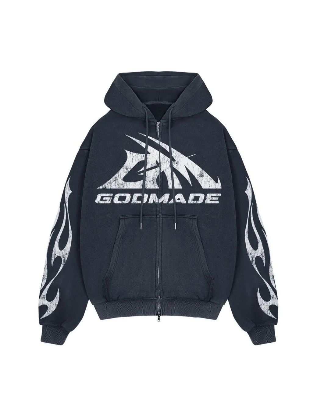 GODMADE Blue Logo-Print Flame-Detail Hoodie for men