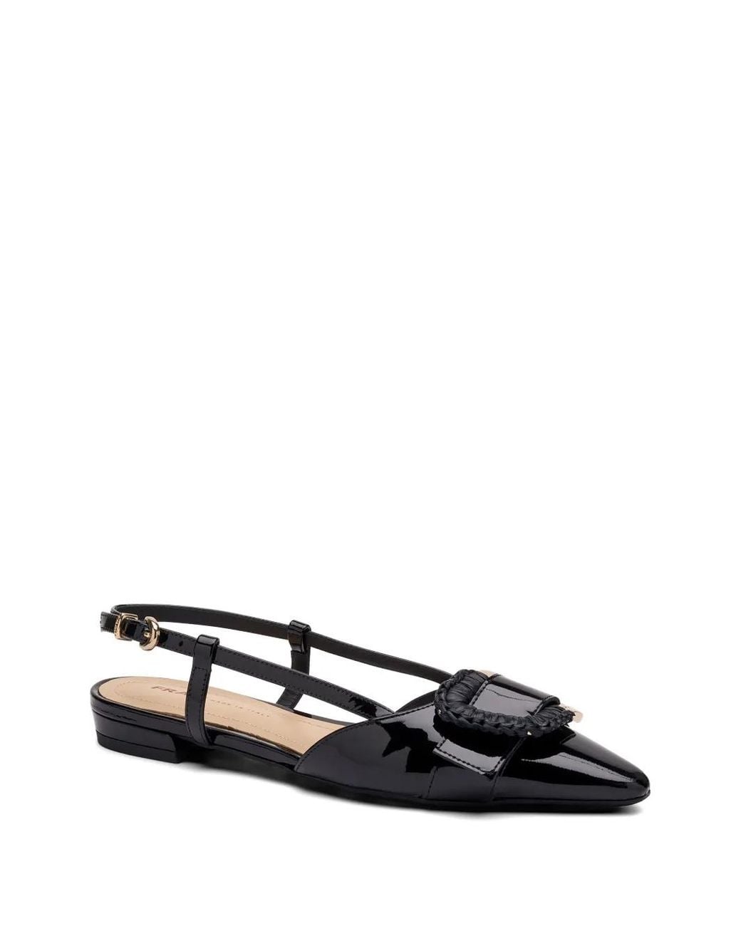 Frau White Raffia-Detail Patent Leather Pumps