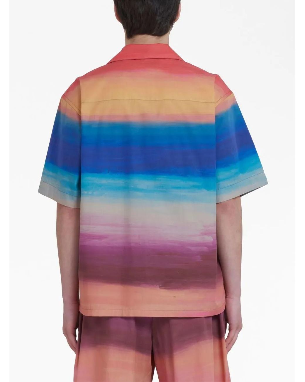 Marni Blue Bowling Shirt With Dark Side Of The Moon Print for men