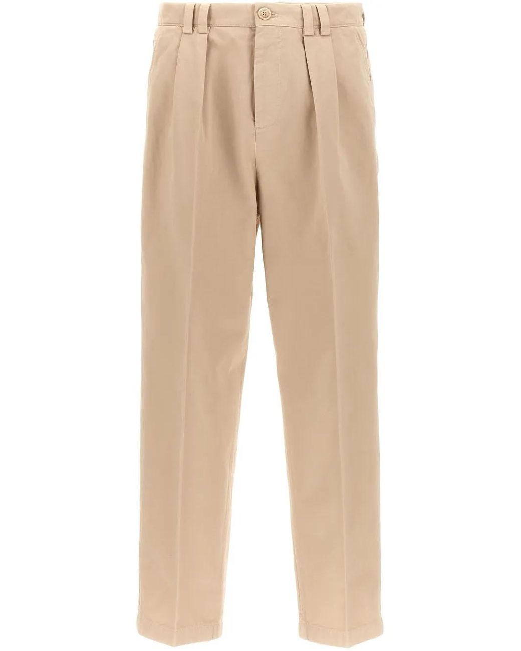 Brunello Cucinelli Natural Cotton Relaxed Fit Trousers for men