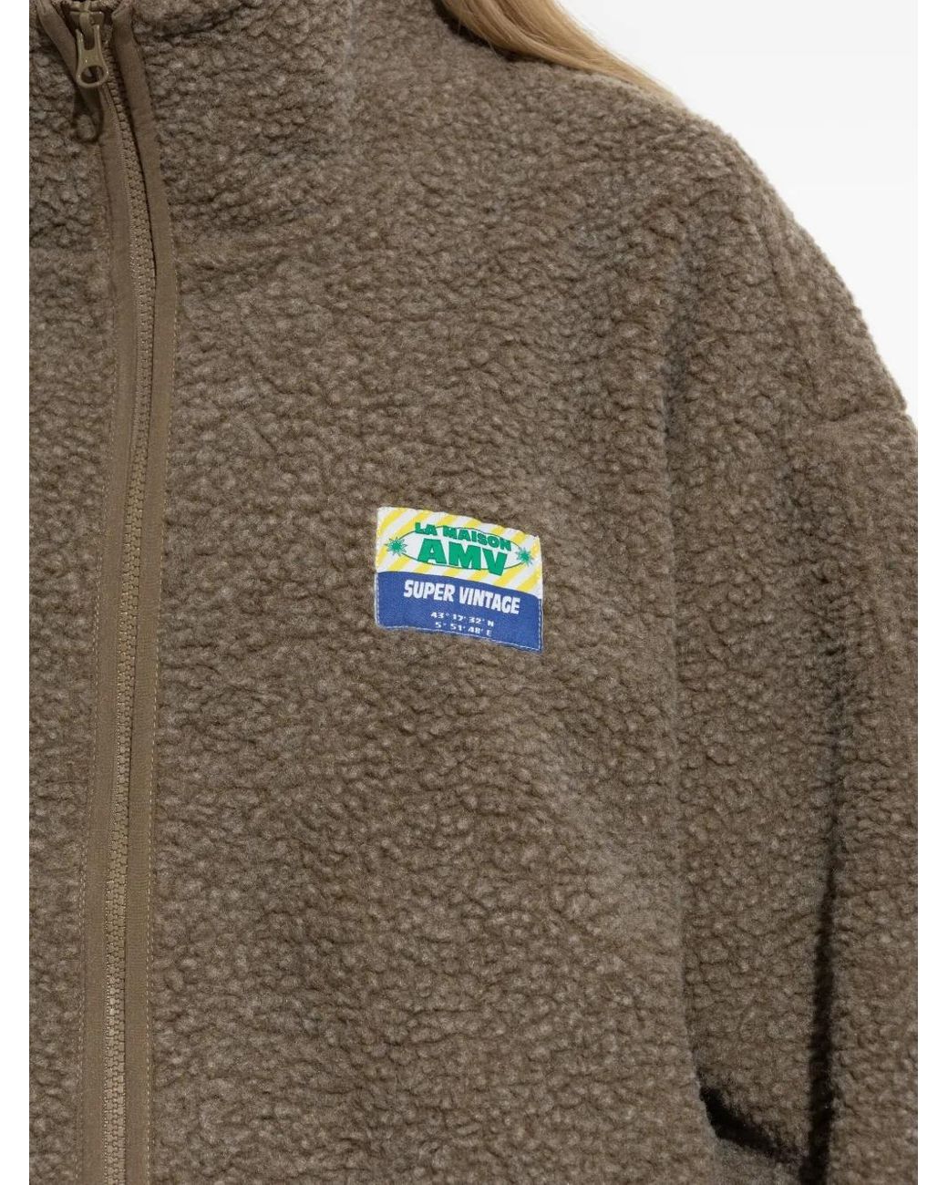American Vintage Hoktown Teddy Zip-Up Coat in Brown | Lyst