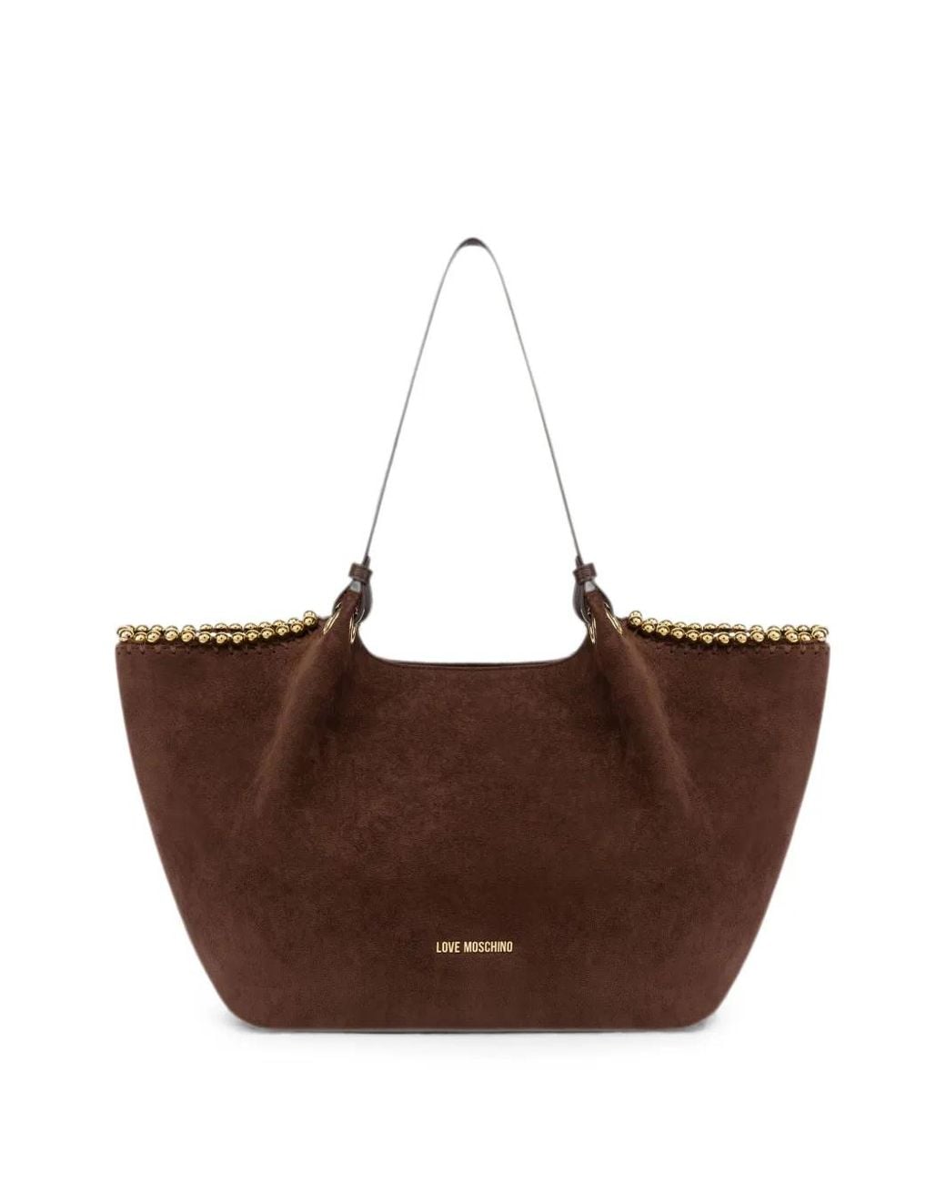 Love Moschino Brown Stud-Embellished Faux-Suede Shoulder Bag