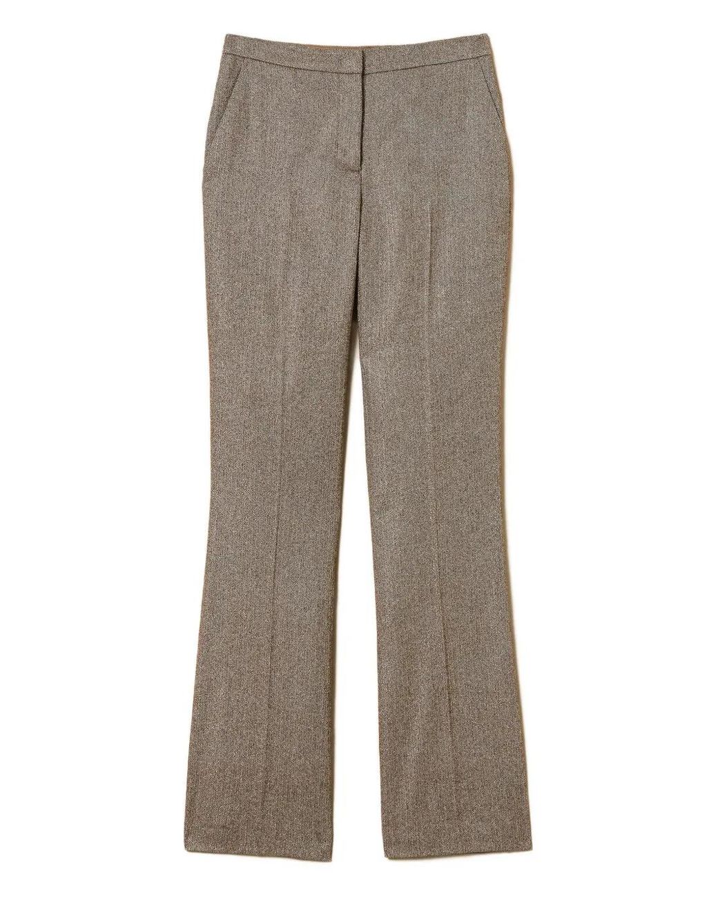 Twinset Gray Lurex Flared-Leg Trousers