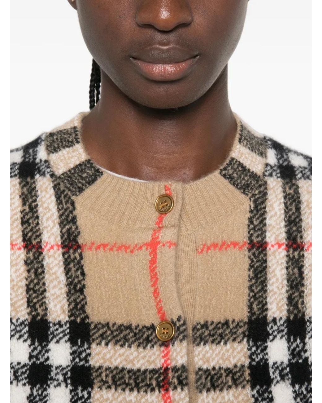 Burberry White Check-Pattern Button-Up Cardigan