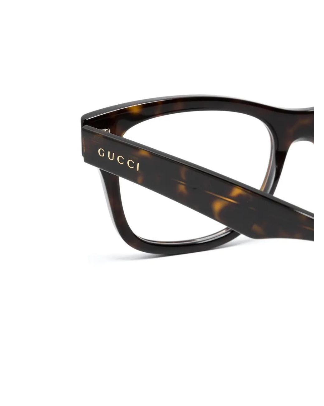 Gucci Brown Tortoiseshell-Effect Rectangle-Frame Glasses
