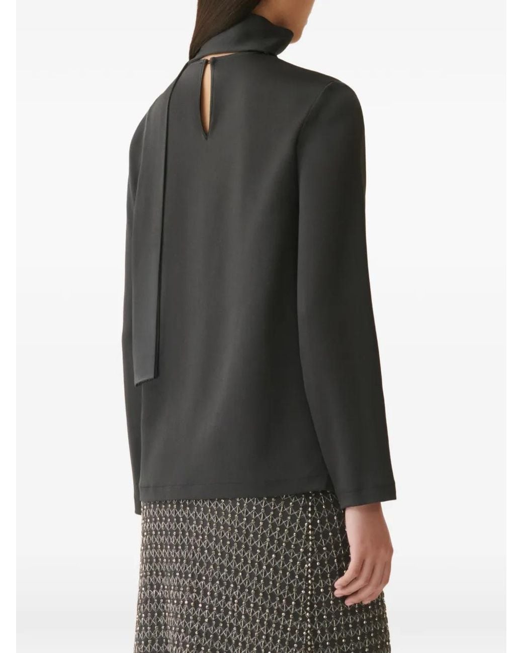 Fabiana Filippi Black Embellished Scarf-Detail Top