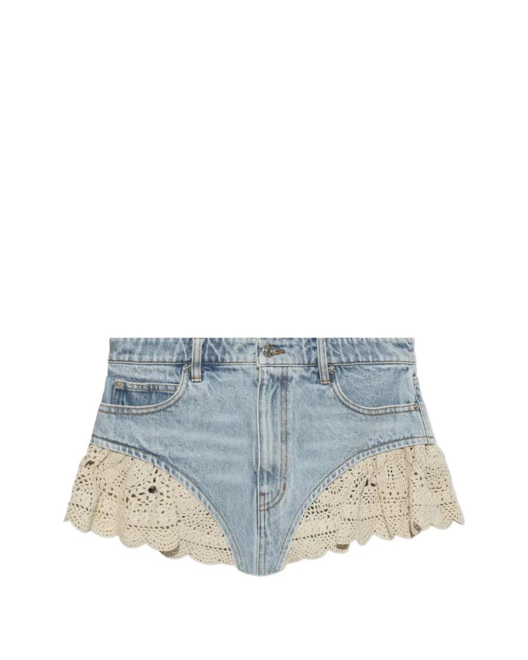 FRAME Blue The Crochet Denim Shorts