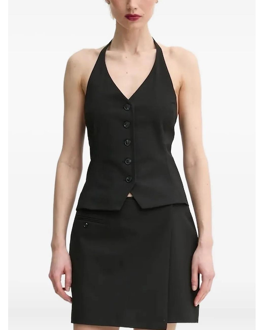 Samsøe & Samsøe Black Saneem Halter-Neck Button Top