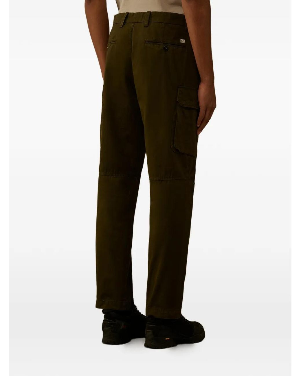 C P Company Green Cotton Gabardine Loose Cargo Trousers for men