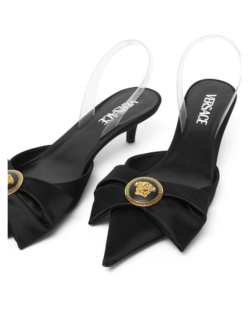 Versace Black Satin Slingback Pumps