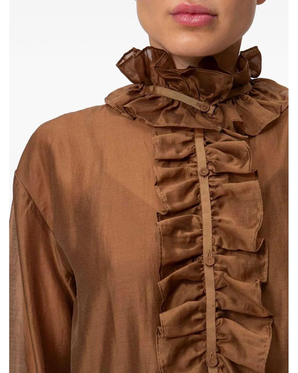 Twinset Brown Ruffled Long-Sleeve Blouse