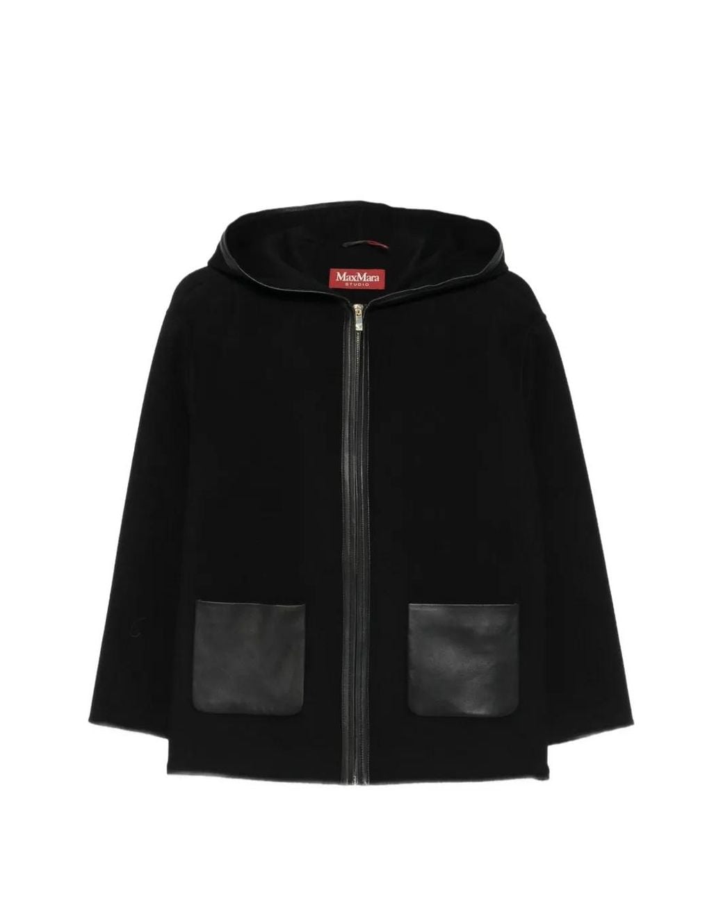 Max Mara Black Comica Hooded Wool Coat