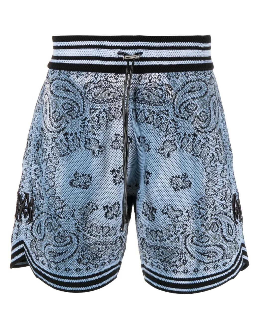 Amiri Blue Paisley-Print Embroidered-Logo Deck Shorts for men
